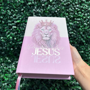 Bíblia Sagrada Rei dos Reis Rosa Feminina LETRA HIPER GIGANTE Jesus Evangélica Com Harpa Índice ARC