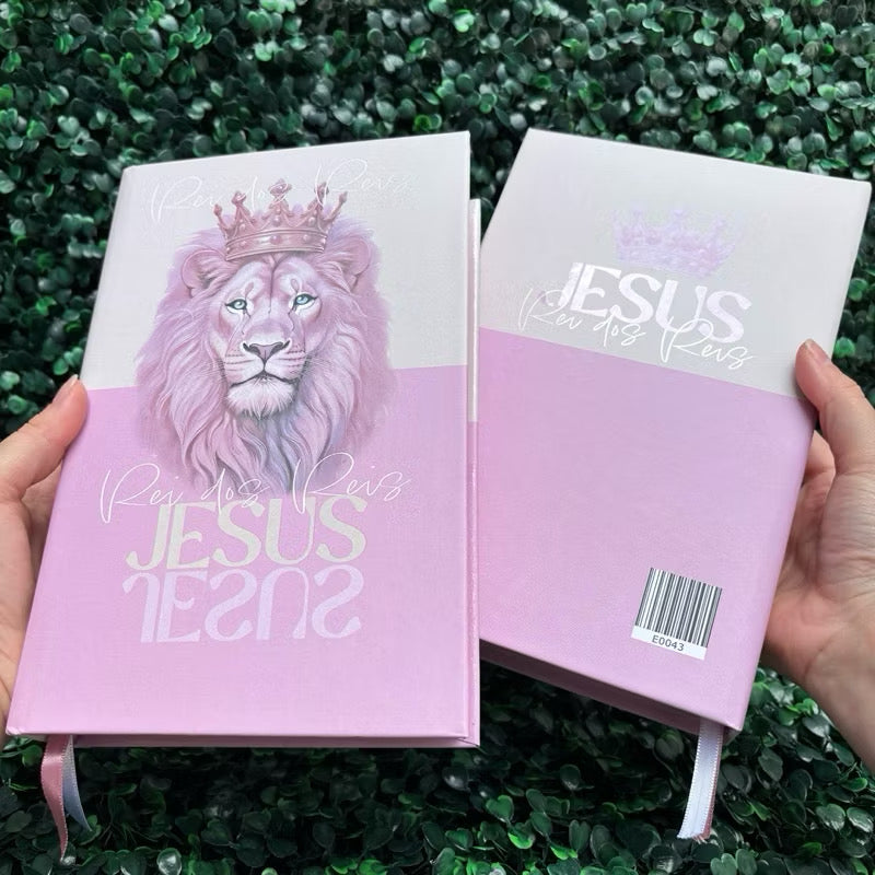 Bíblia Sagrada Rei dos Reis Rosa Feminina LETRA HIPER GIGANTE Jesus Evangélica Com Harpa Índice ARC