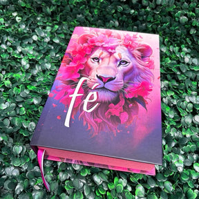 Bíblia Sagrada Evangélica Fé Rosa Leão Com Harpa e Índice Capa Dura LETRA MÉDIA Jovem Fé Versão ARC