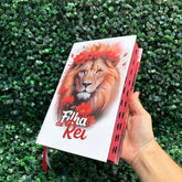 Bíblia Sagrada Filha do Rei Vermelha Evangélica Leão Com Harpa e Índice LETRA MÉDIA Jovem Fé ARC