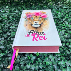 Bíblia Sagrada Leão Feminina LETRA HIPER GIGANTE Capa Dura Com Harpa e Índice ARC Filha do Rei Rosa